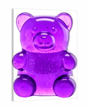 purple gummy bear with glitter isolated on transparent background, png
