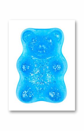 blue gummy bear with glitter isolated on transparent background, png