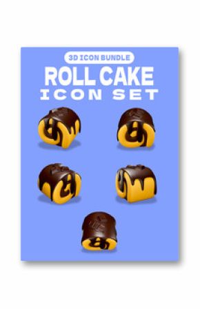Chocolate Drizzle Roll Cake 3D Icon Bundle