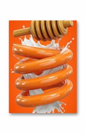 Honey dipper in milk splash, orange rings