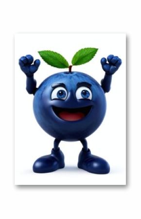 Happy cartoon blueberry character with arms raised in excitement