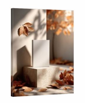 Autumnal book display, sunlight & leaves