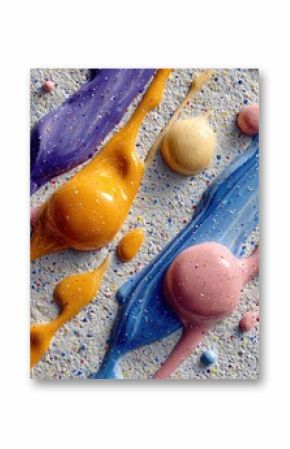 Vibrant paint drips and blobs on textured surface
