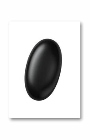Smooth, glossy, black oval object on a black background.