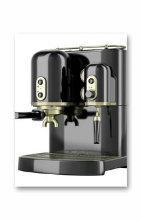 Black coffeemaker, coffee machine retro design, transparent background