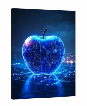 Futuristic apple, glowing circuits