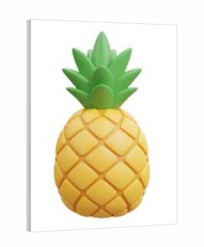 A brightly colored, three-dimensional rendering of a ripe pineapple, isolated on white.