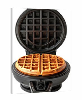 Round waffle iron with golden waffle