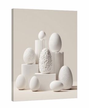 White Decorated Eggs On Podiums