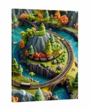 3d Low Poly clay miniature planet with train