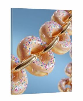 Conceptual Image of Donuts Linked Together by a Shiny Gold Chain, 3D Rendering