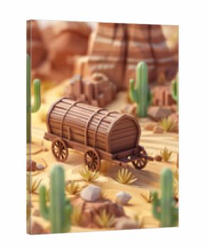 3d Isometric clay smooth wild west scene wooden