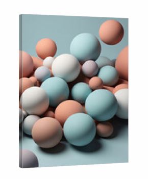 Soft pastel colored 3d spheres in various sizes, an abstract arrangement creating a clean modern geometric background or creative design element.