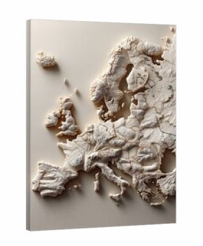Detailed Topographical Relief Map of Europe in Neutral Tones and Three Dimensional Pixelated Style on Beige Background
