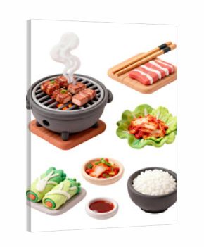 3D Clay Korean BBQ Set with Grilled Meat and Kimchi