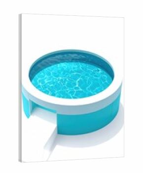 Circular turquoise pool with white rim,  clear water,  simple design,  modern,  outdoor,  isolated