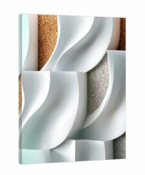 An abstract composition featuring flowing white forms juxtaposed with textured backgrounds, creating a modern and artistic design.