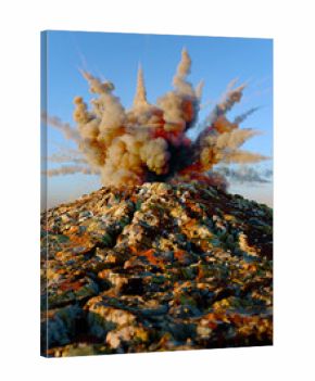 Lava shoots up from the crater above, 3d render