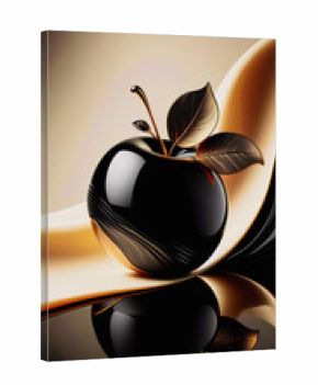 Exclusive Gold Apple Concept Resting in Black Glossy Liquid Bowl Abstract Art