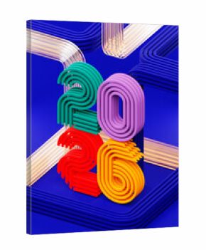 3d illustration Happy new year 2026 background template. Holiday volumetric 3D illustration of the   number 2026. Festive poster or banner design. Modern happy new year background