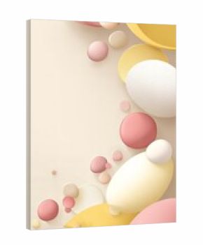 Abstract composition with colorful 3d shapes and circles on a cream background. Modern geometric design for presentation, promotion, web banner.