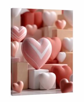 Unique 3D Cartoon Render of Clean Valentine Hearts in Soft Colors and Modern Shapes