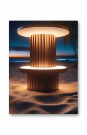 Podium stage stand for product placement 3d render mockup podium on the beach for product 