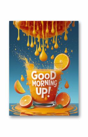 Delicious "Good Morning" juice splash with vibrant oranges.