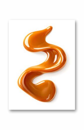 Caramel splash, sweet liquid candy swirl and wave, splashing with droplets. 3d Melted toffee syrup with splatters and dynamic motion isolated on white background