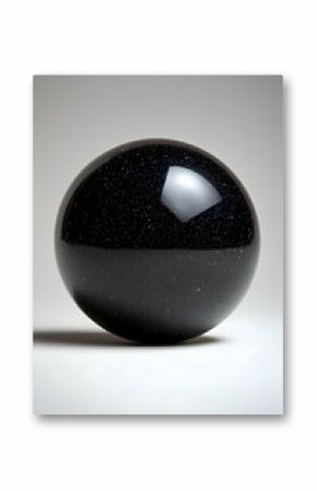 Glossy Black Sphere with Glitter Texture on Grey Background