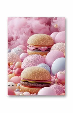 Pastel Pink Burger and Sphere Still Life