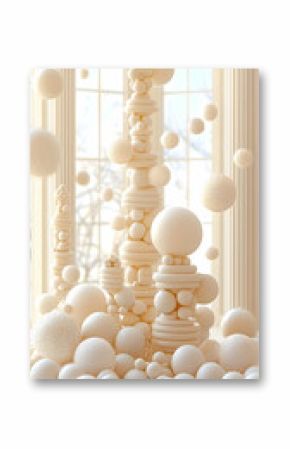 Abstract Cream and White Sphere Sculpture Installation