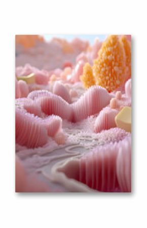 Pastel Pink and Orange Abstract 3D Rendered Landscape