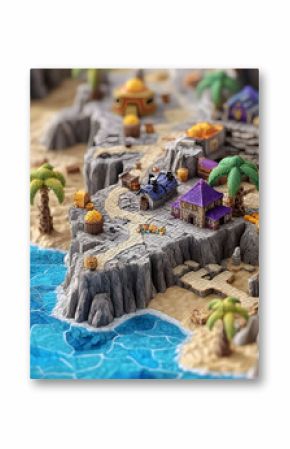 Coastal Fantasy Village Miniature 3D Render