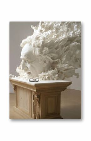 Abstract White Sculpture on Wooden Base