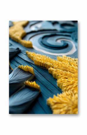 Textured Blue and Yellow Paper Art with Swirling Pattern