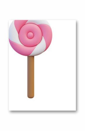 Colorful 3D clay lollipop design with swirls in pink and white on a wooden stick for playful and sweet themes