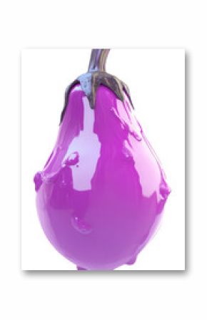 Purple eggplant with shiny surface on transparent background, 3d digital render