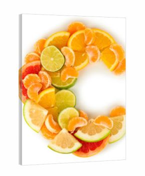 Products containing vitamin C isolated on white