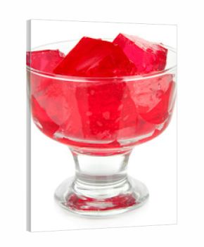Tasty jelly cubes in bowl isolated on white