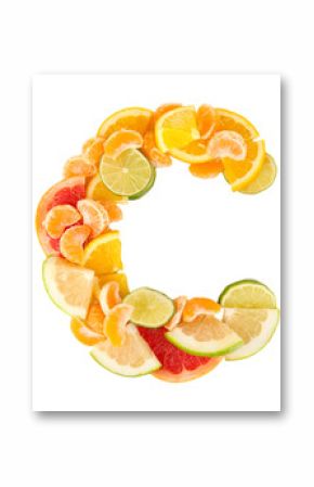 Products containing vitamin C isolated on white
