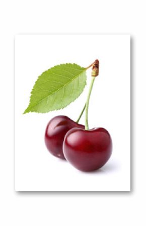 Sweet ripe cherry with leaf