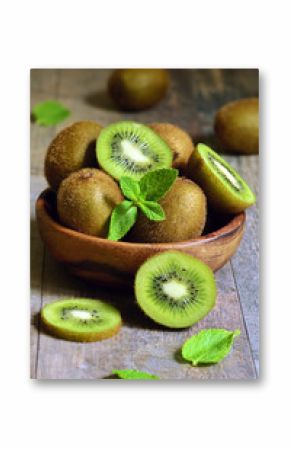 Kiwi on a wooden table.