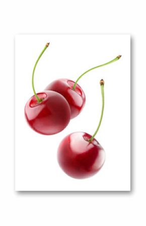 Isolated cherries floating in the air