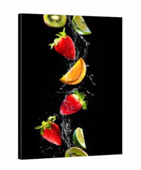 Fresh fruits falling in water splash