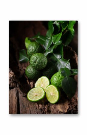 fresh bergamot on old wooden tables background