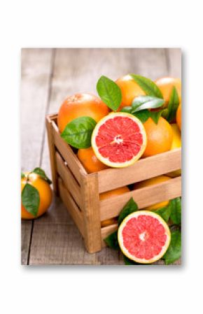Fresh red grapefruit in the crate