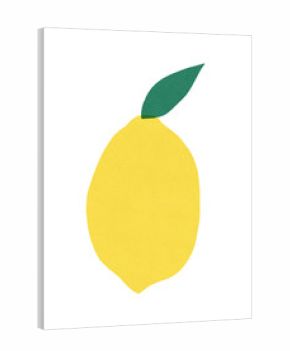 Hand drawn colorful lemon with leaf on the white background