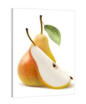Fresh yellow pear and quarter isolated on white background