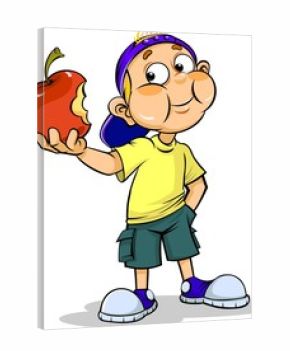 Boy eating a red apple